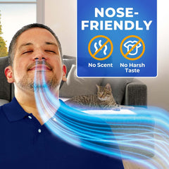 Nasacort 24HR nozzle close-up shows nose-friendly use.