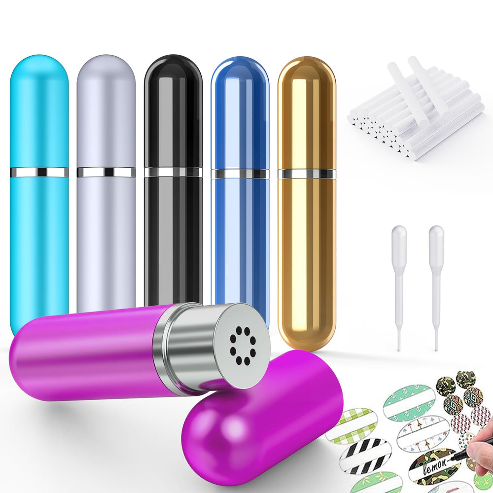 Six aluminum nasal inhalers for essential oils