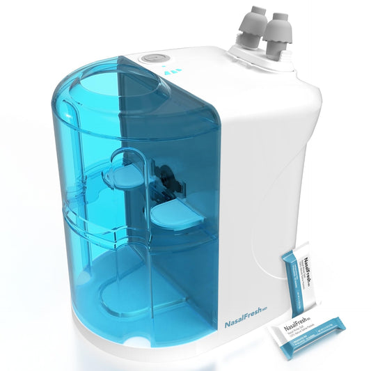 nasalfresh md on sink with dual-powered flow for easy at-home nasal rinsing
