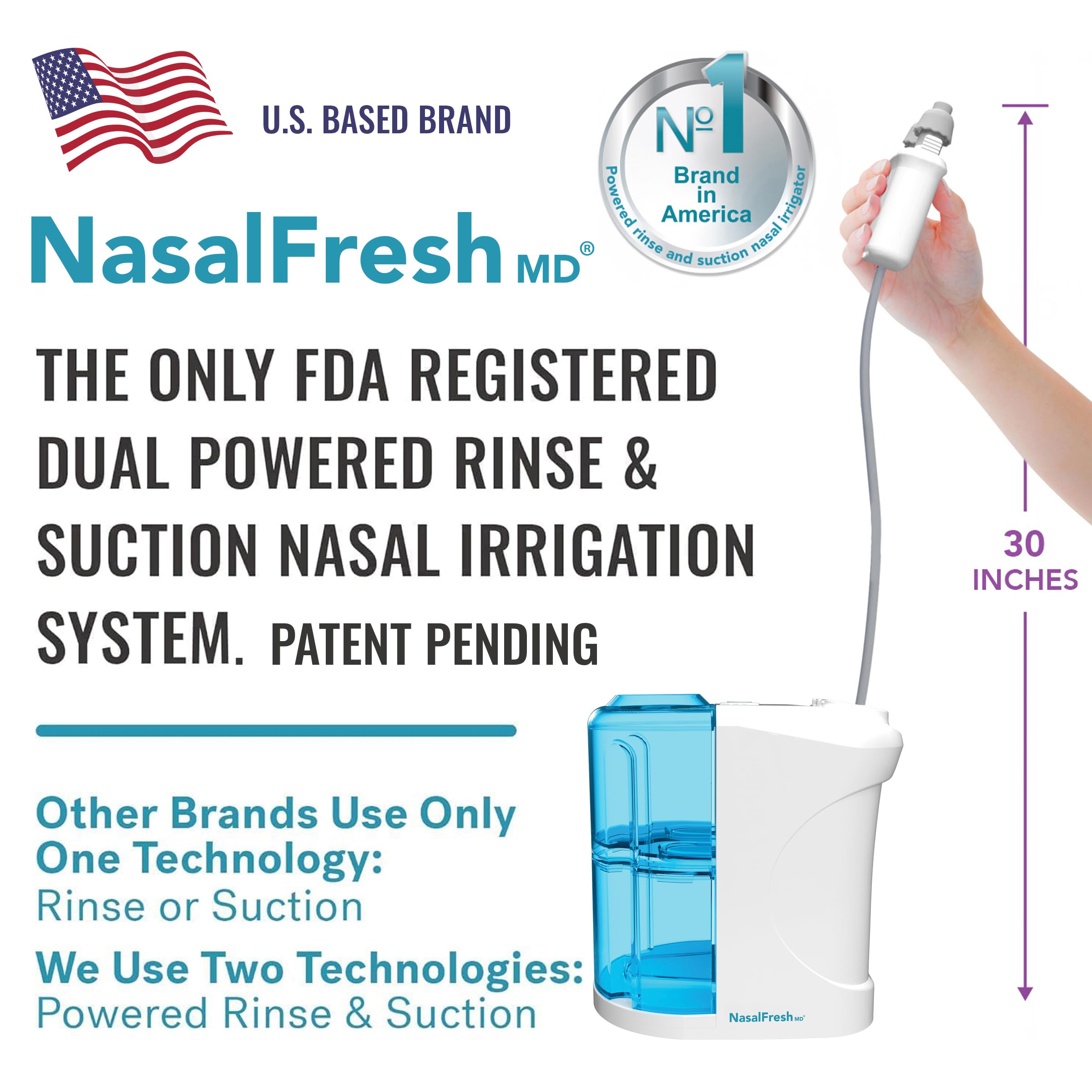 NASALFRESH MD USB rechargeable battery powers cordless nasal rinsing