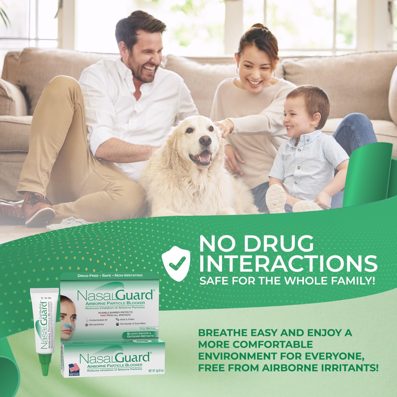 NasalGuard gel barrier around nostrils forming a protective shield.