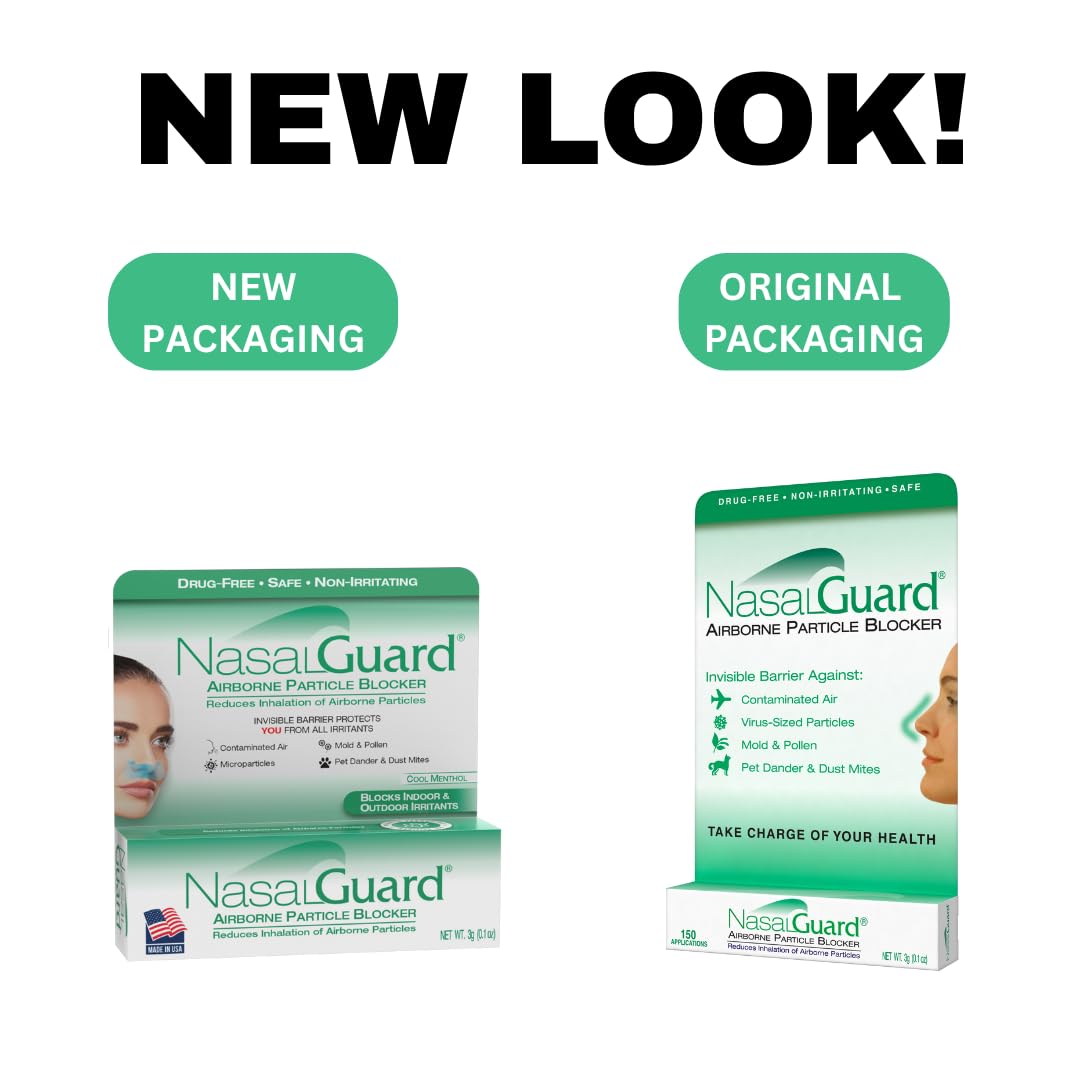 NasalGuard gel dispense step showing drop application around nostrils.