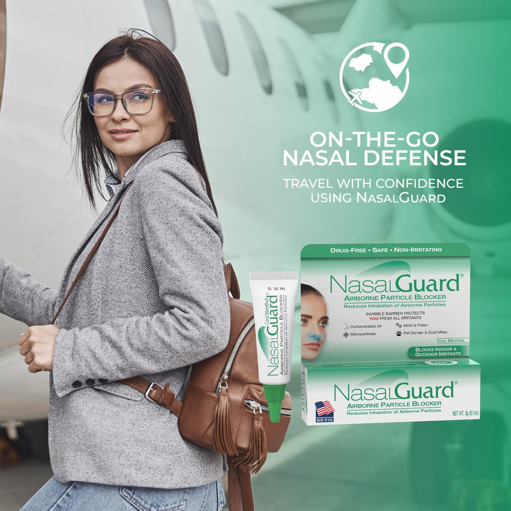 NasalGuard label highlights Made in USA and drug-free formula.