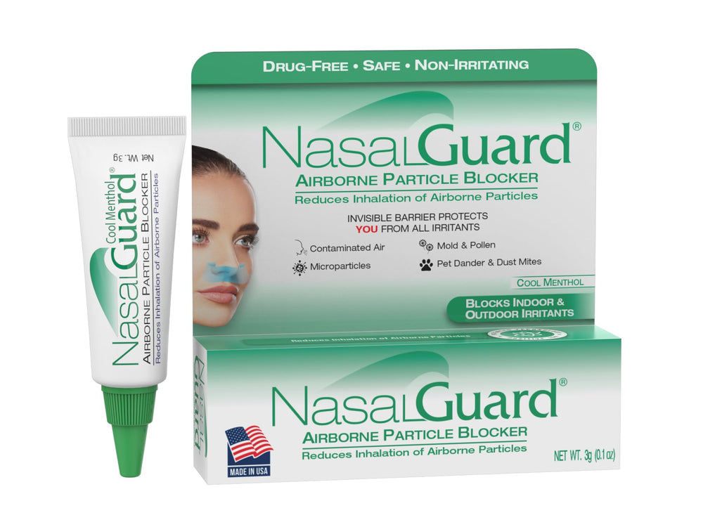 NasalGuard gel tube close-up for on-the-go protection against irritants.