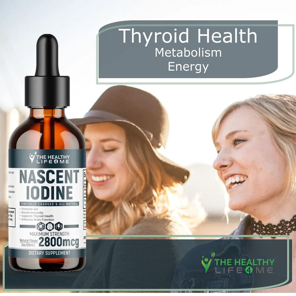 Close-up of Nascent Iodine label showing 2800mcg and potassium iodide