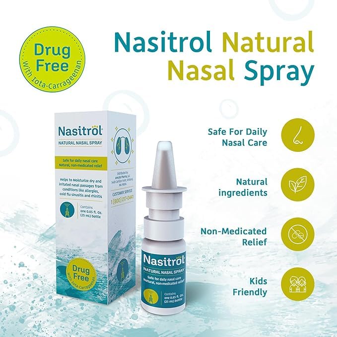 Nasitrol saline nasal care mist usage demonstrates gentle cleansing and moisturization.