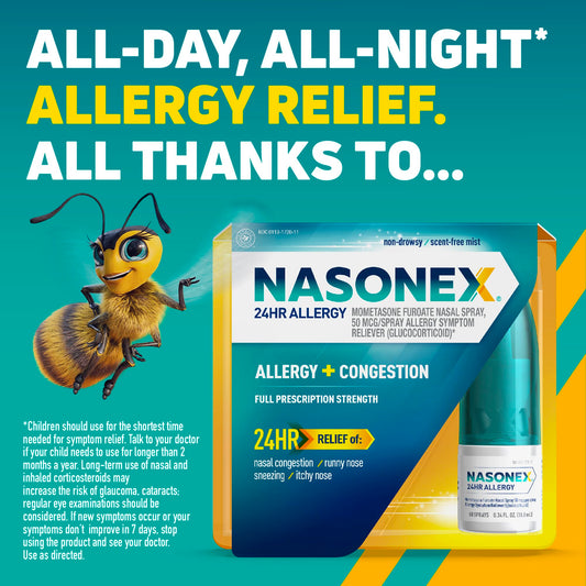 Nasonex spray action demonstrates the ready-to-use mist for nasal comfort