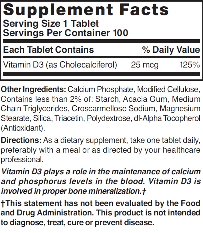 Close-up of NAT B VIT D3 TB 1000IU 100 tablet