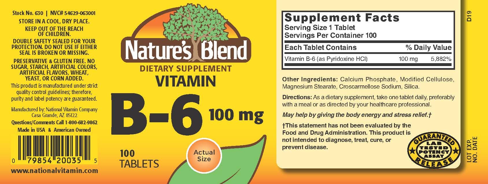 Close-up of NAT B Vitamin B-6 TB 100MG tablet
