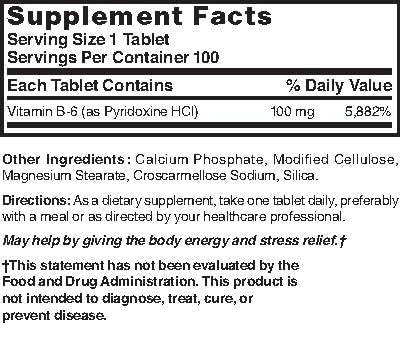 NAT B Vitamin B-6 TB 100MG bottle with dosage information