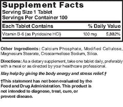 NAT B Vitamin B-6 TB 100MG bottle with dosage information