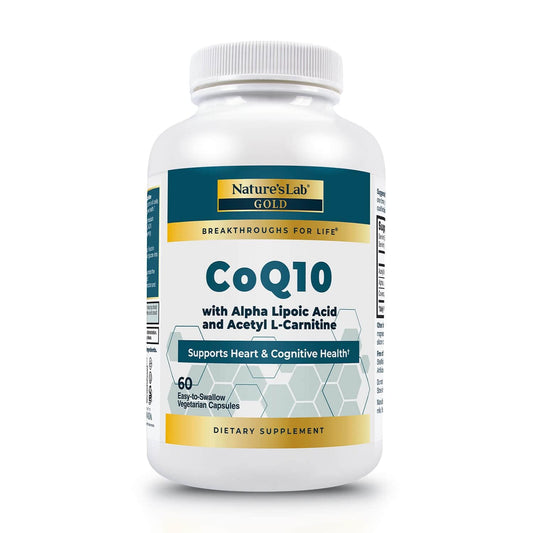 Nature's Lab Gold product bottle with CoQ10, ALA and ALCAR HCl