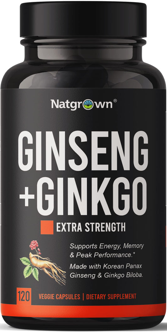 Natgrown Panax Ginseng & Ginkgo Biloba bottle with 120-count label