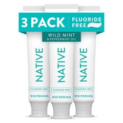 Front view of Native fluoride-free whitening toothpaste 3-pack in Wild Mint flavor