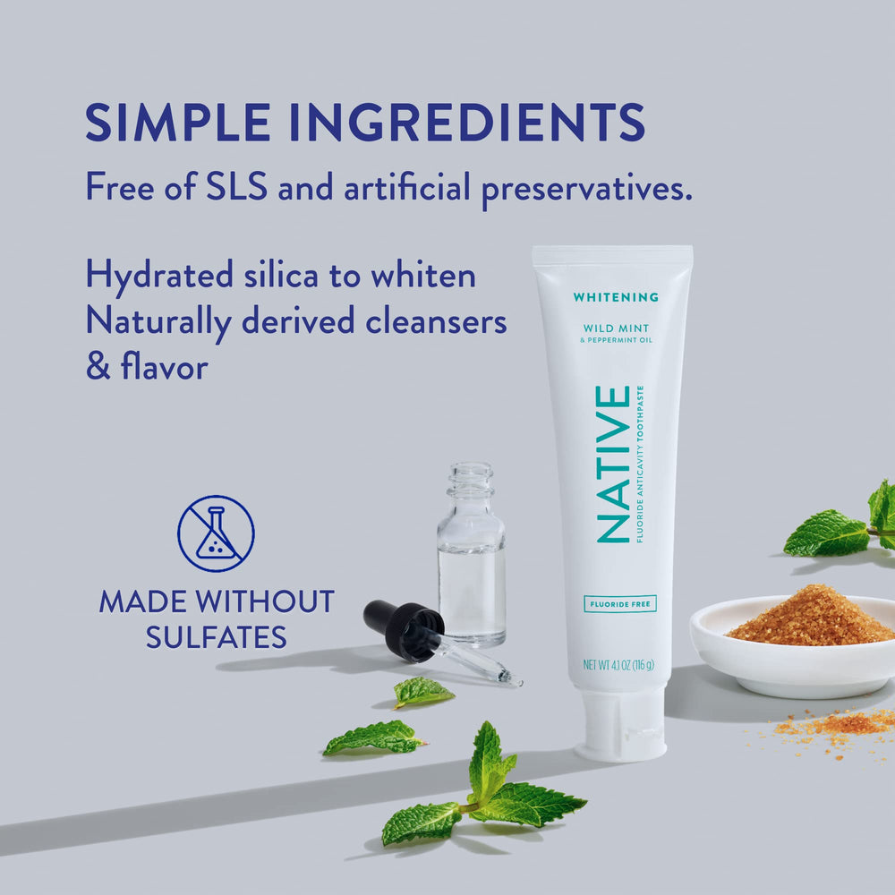 List of ingredients highlighting fluoride-free and sulfate-free
