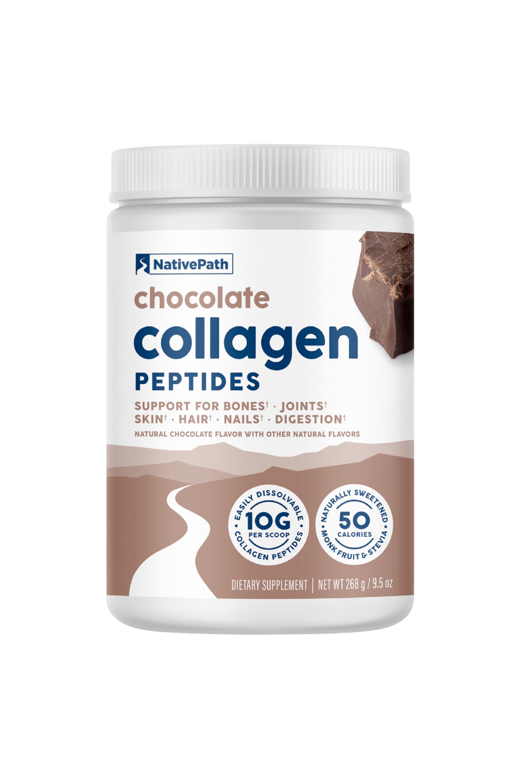 Front label of NativePath Collagen Peptides Chocolate 268g