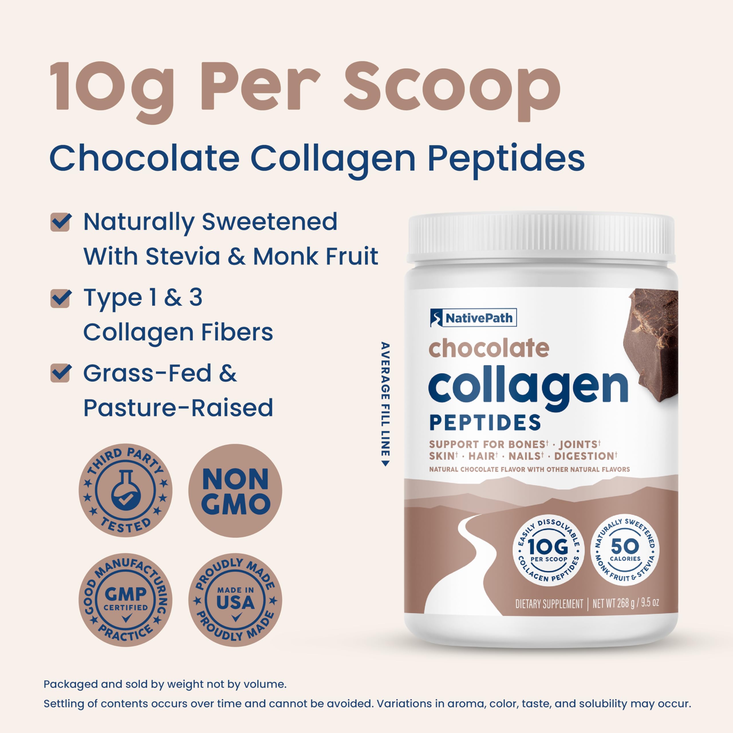 Close-up of chocolate collagen powder texture