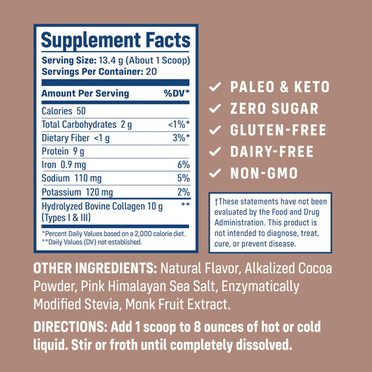 Scoop of collagen peptides beside bottle