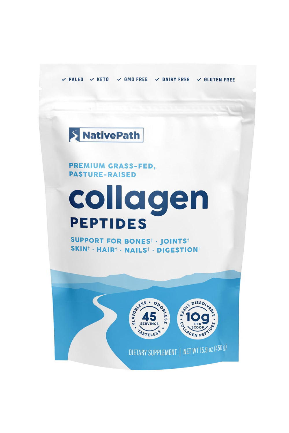 NativePath Collagen Peptides bottle with label on white background
