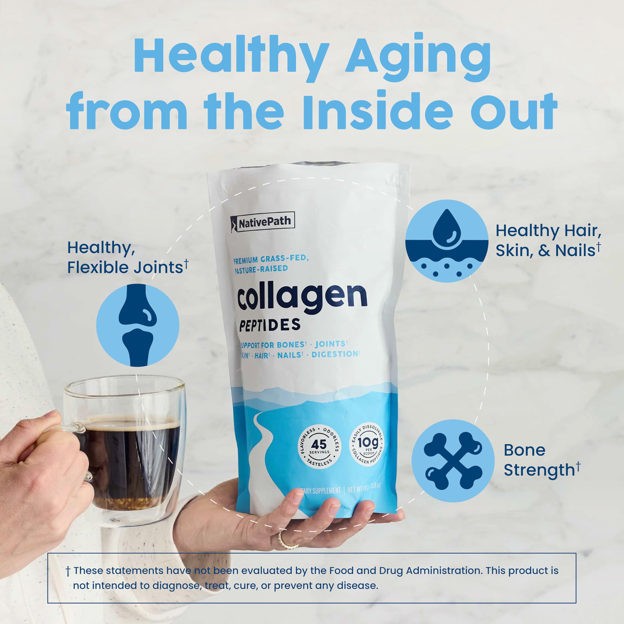 Scoop pouring NativePath collagen peptides powder