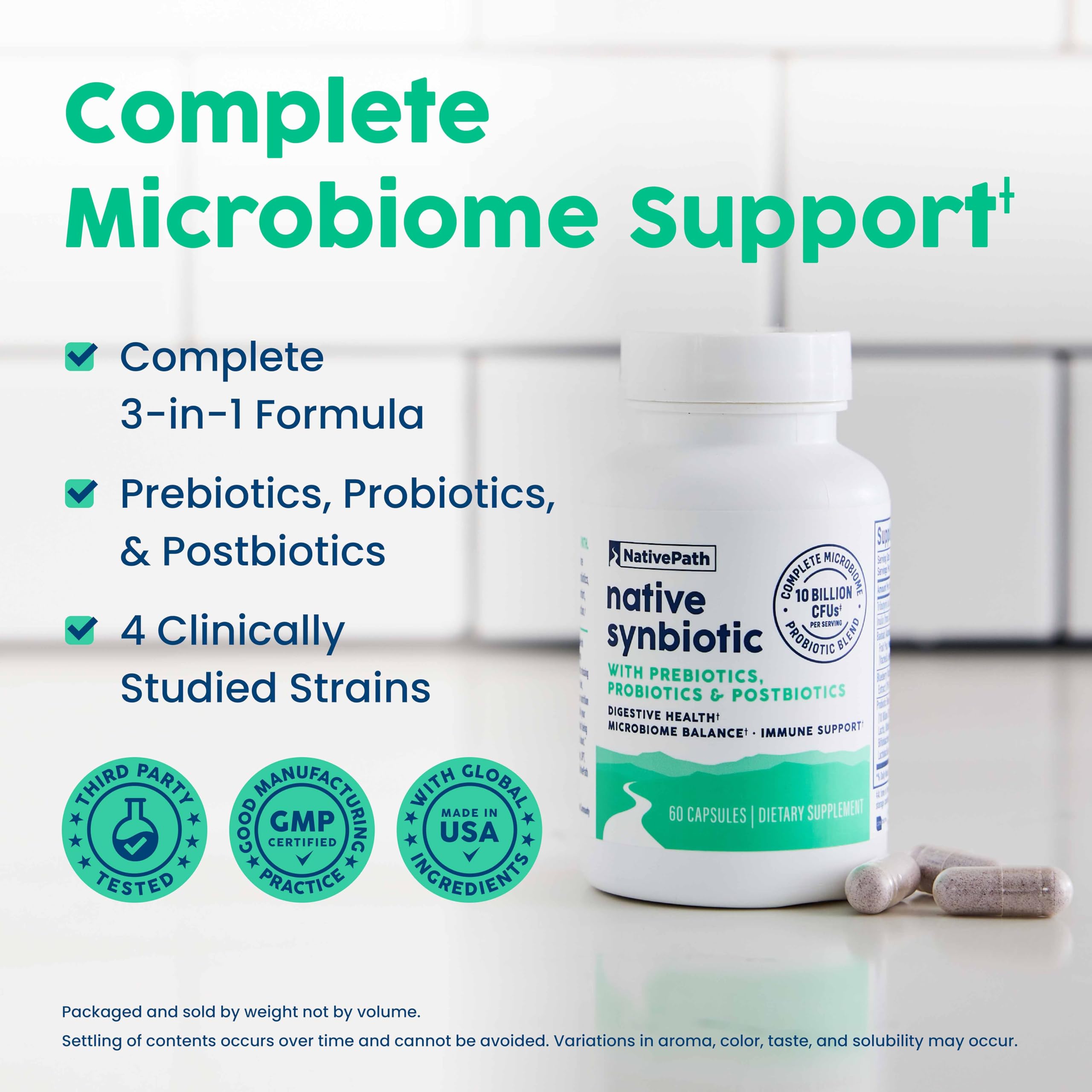 Illustration of multi-strain probiotic matrix with Lactobacillus Acidophilus and Bifidobacteria