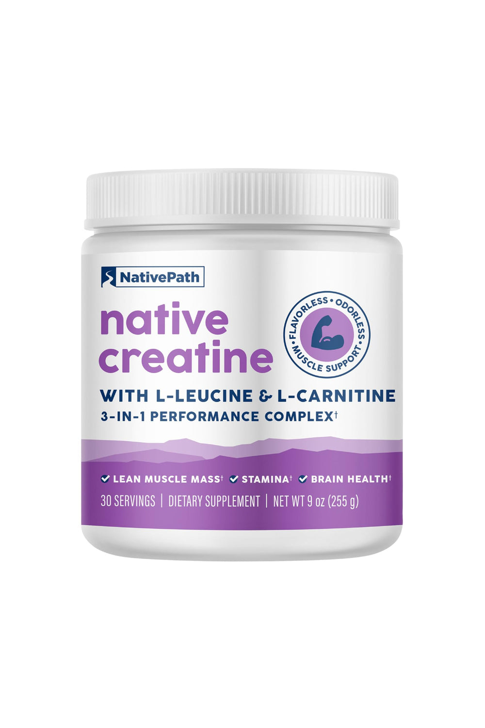Bottle of NativePath Creatine Monohydrate Powder with 3-in-1 formula
