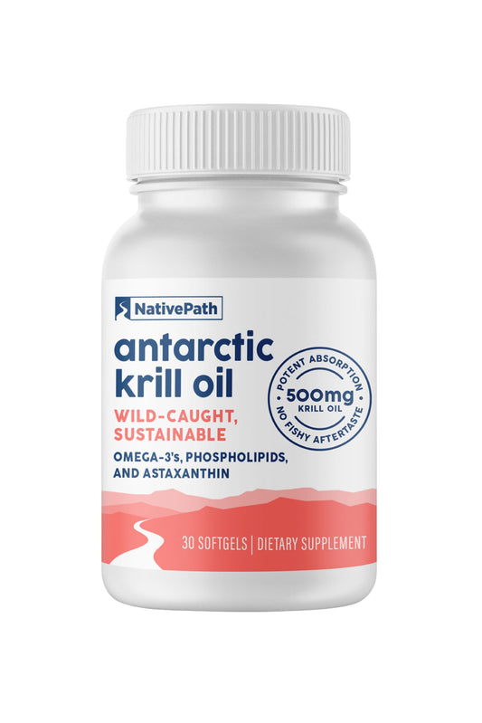 NativePath Krill Oil 500mg bottle with 30 softgels