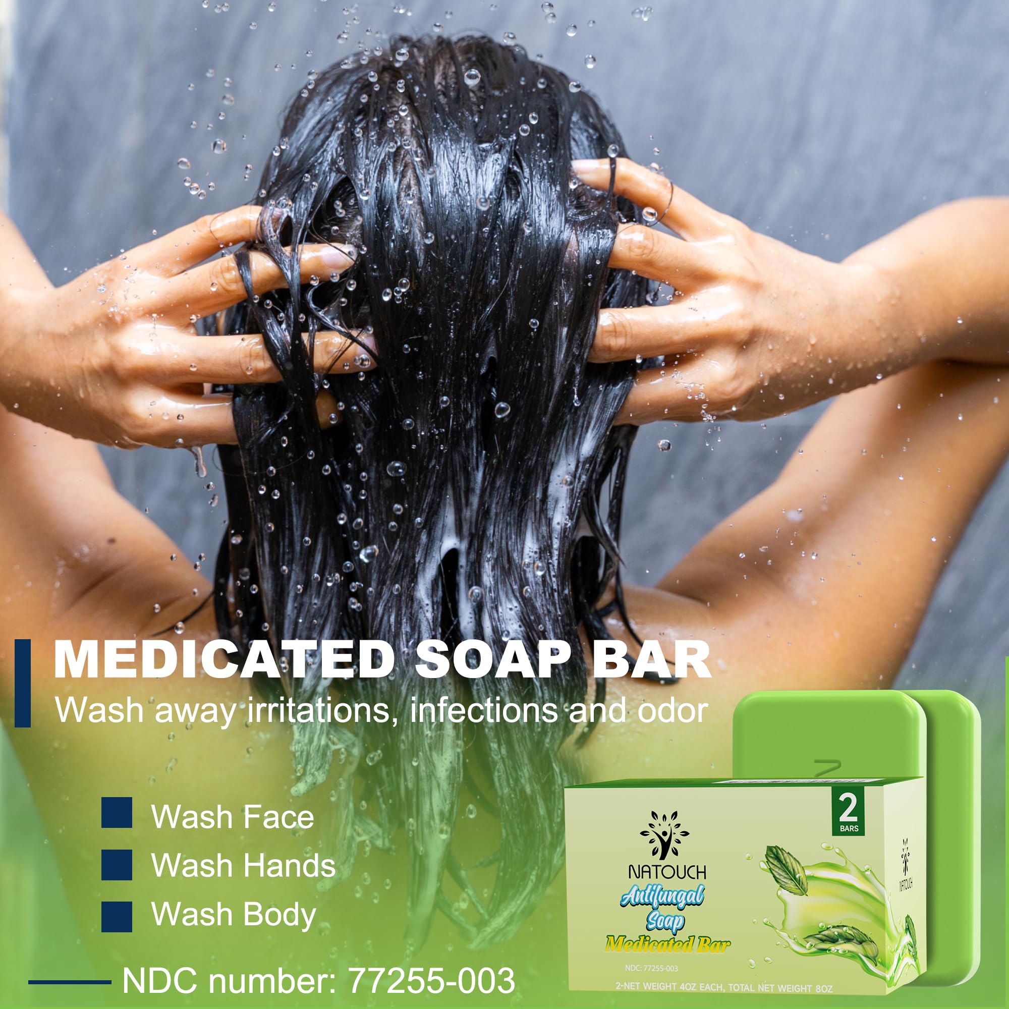 Natouch antifungal medicated soap bar ingredients miconazole label image for targeted skin comfort.