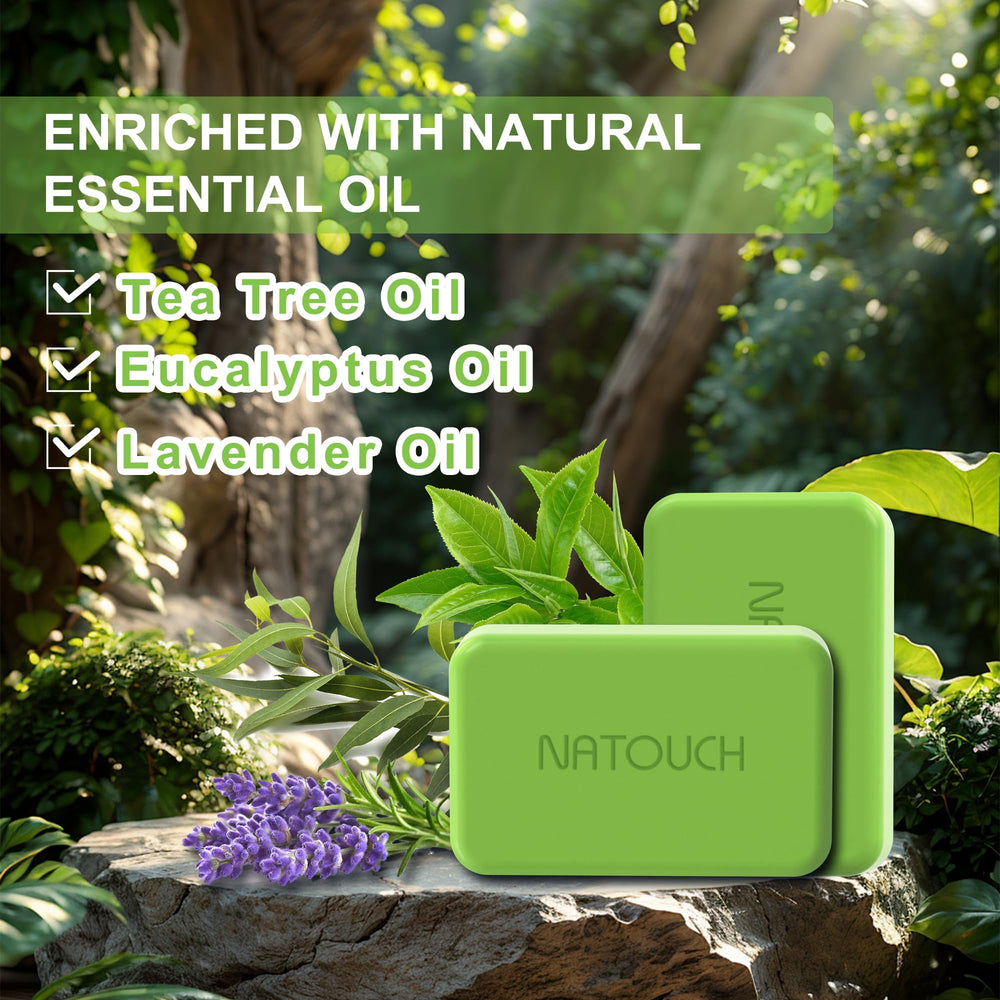 Natouch antifungal medicated soap bar lather closeup emphasizes rich foam for gentle daily wash.