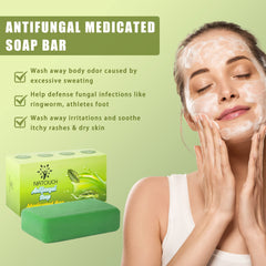 Natouch antifungal soap bar highlights tea tree, eucalyptus, lavender for skin nourishment.