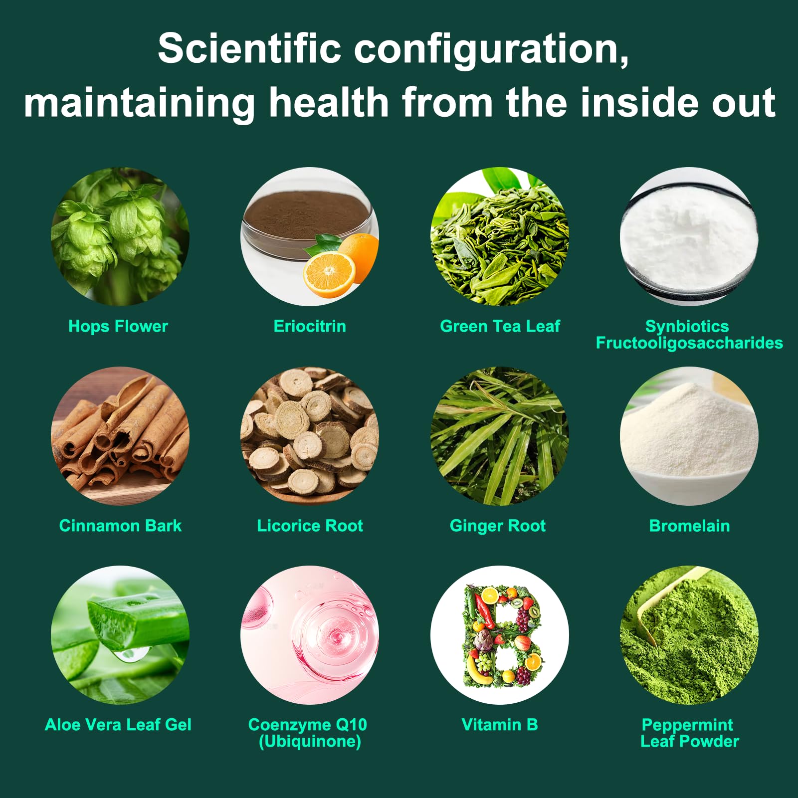 Graphic showing ingredients: Hops, Cinnamon, Chromium