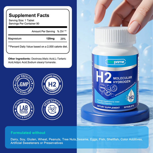 Close-up of Natprime hydrogen water tablets dissolving in water