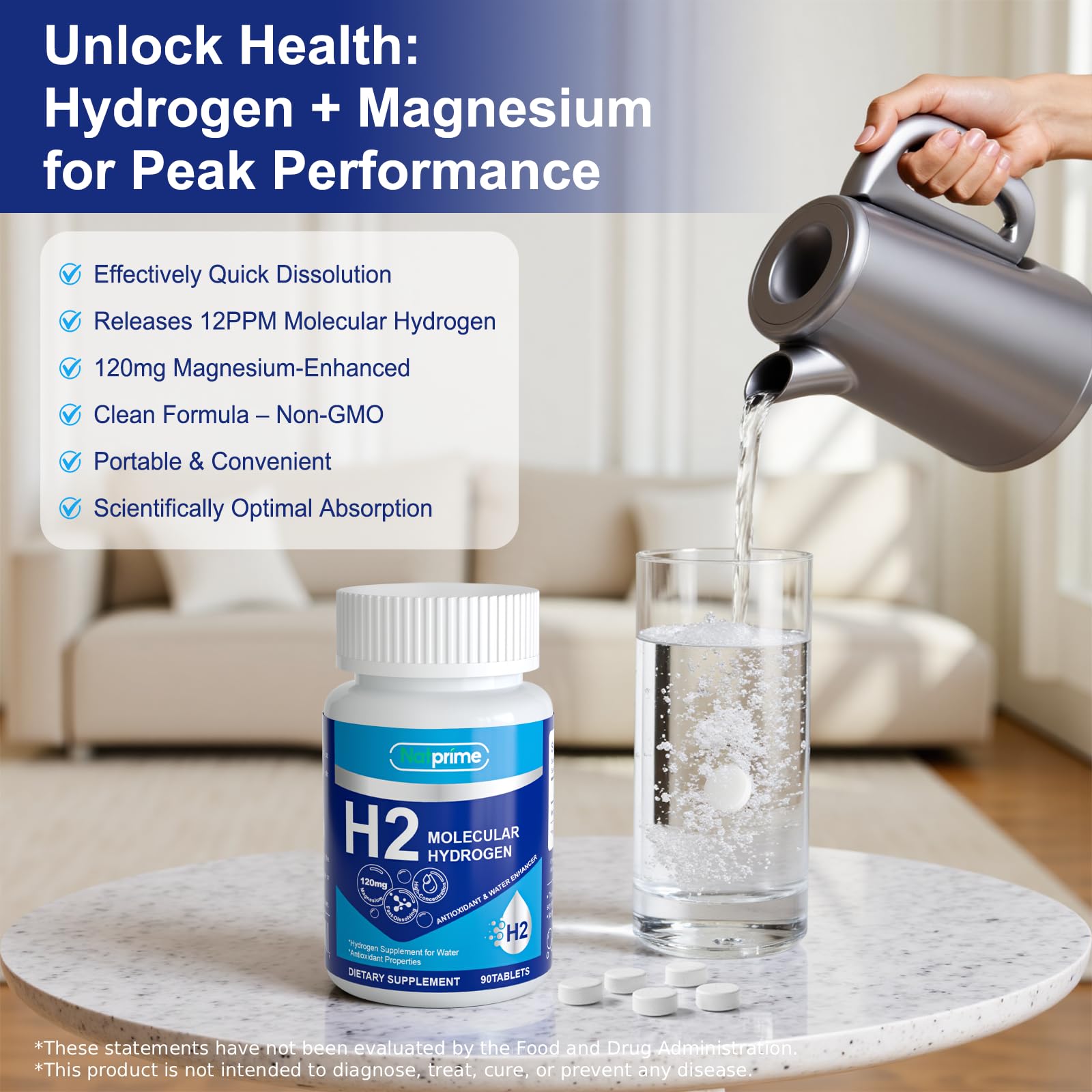 Portable Natprime hydrogen water tablets bottle for travel