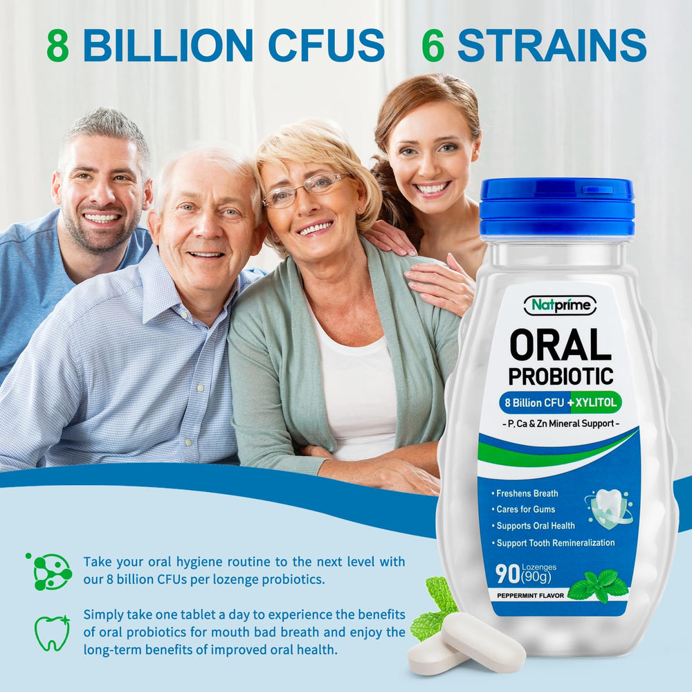 Concept image of fresh breath and healthy teeth with Natprime