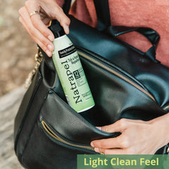 Natrapel Eco-Spray on gear, safe for synthetic fabrics during outdoor adventures.
