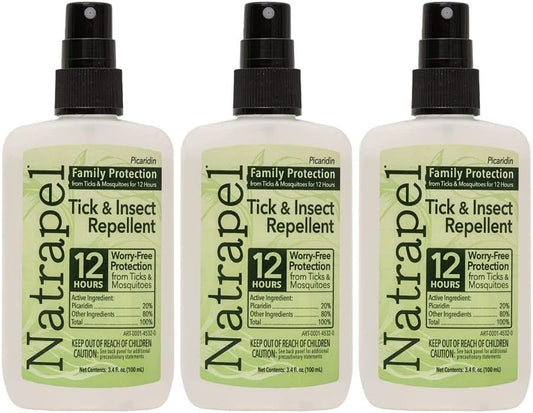 Natrapel tick and insect repellent bottle highlights long-lasting protection for outdoor activities.