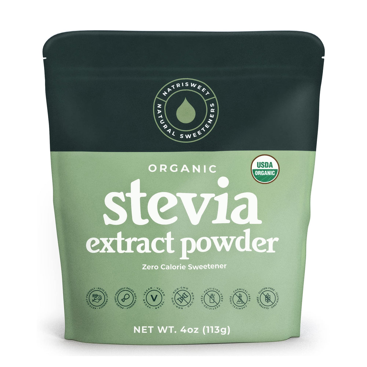 NatriSweet Organic Stevia Powder 4 oz jar front view