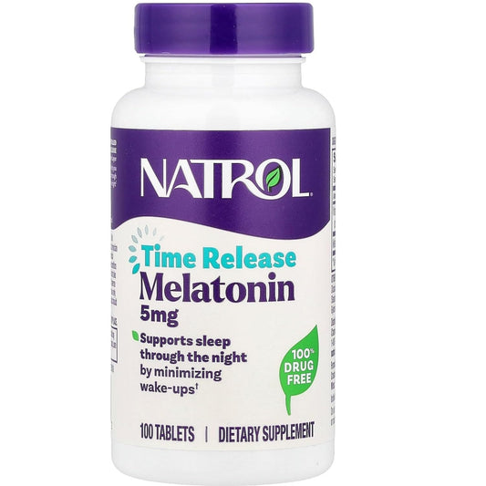 Natrol Melatonin Time Release 5mg Tablets bottle with 100 count in a 4-pack