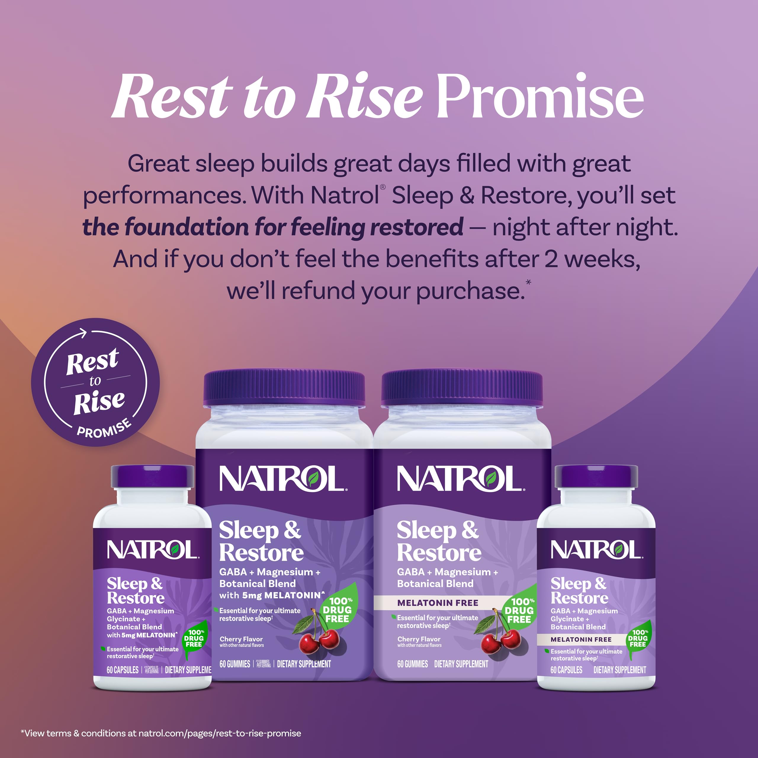 Sugar-free, stevia-sweetened Natrol Sleep & Restore packaging