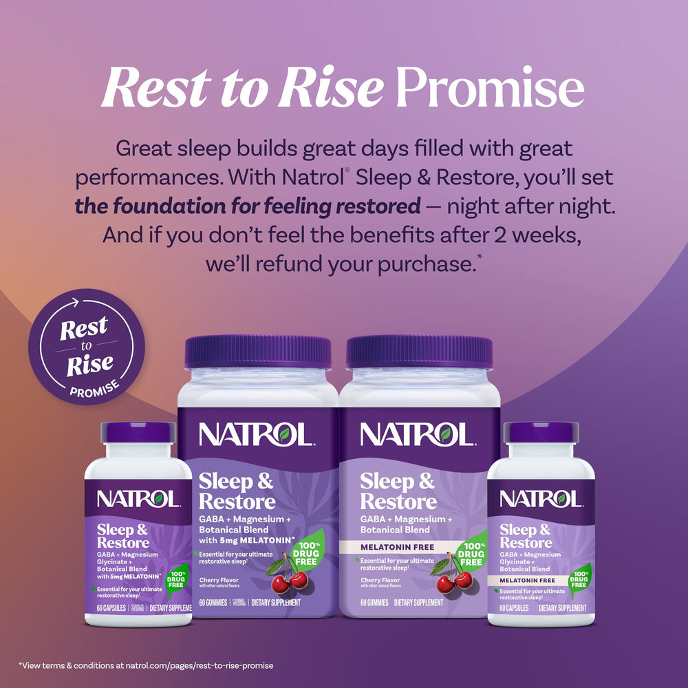 Sugar-free, stevia-sweetened Natrol Sleep & Restore packaging