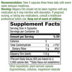 Capsules of Slippery Elm Bark 400mg dietary supplement