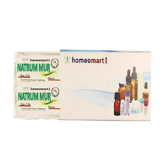 Natrum Muriaticum homeopathy pellets 1M potency in two glass vials