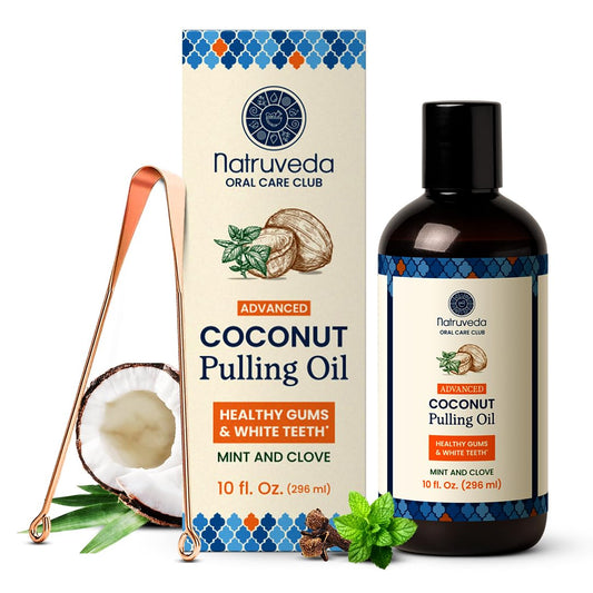 Natruveda Coconut Oil Pulling Mouthwash bottle with Fresh Mint Blend