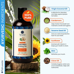 Pouring the mouthwash to demonstrate daily oil pulling routine