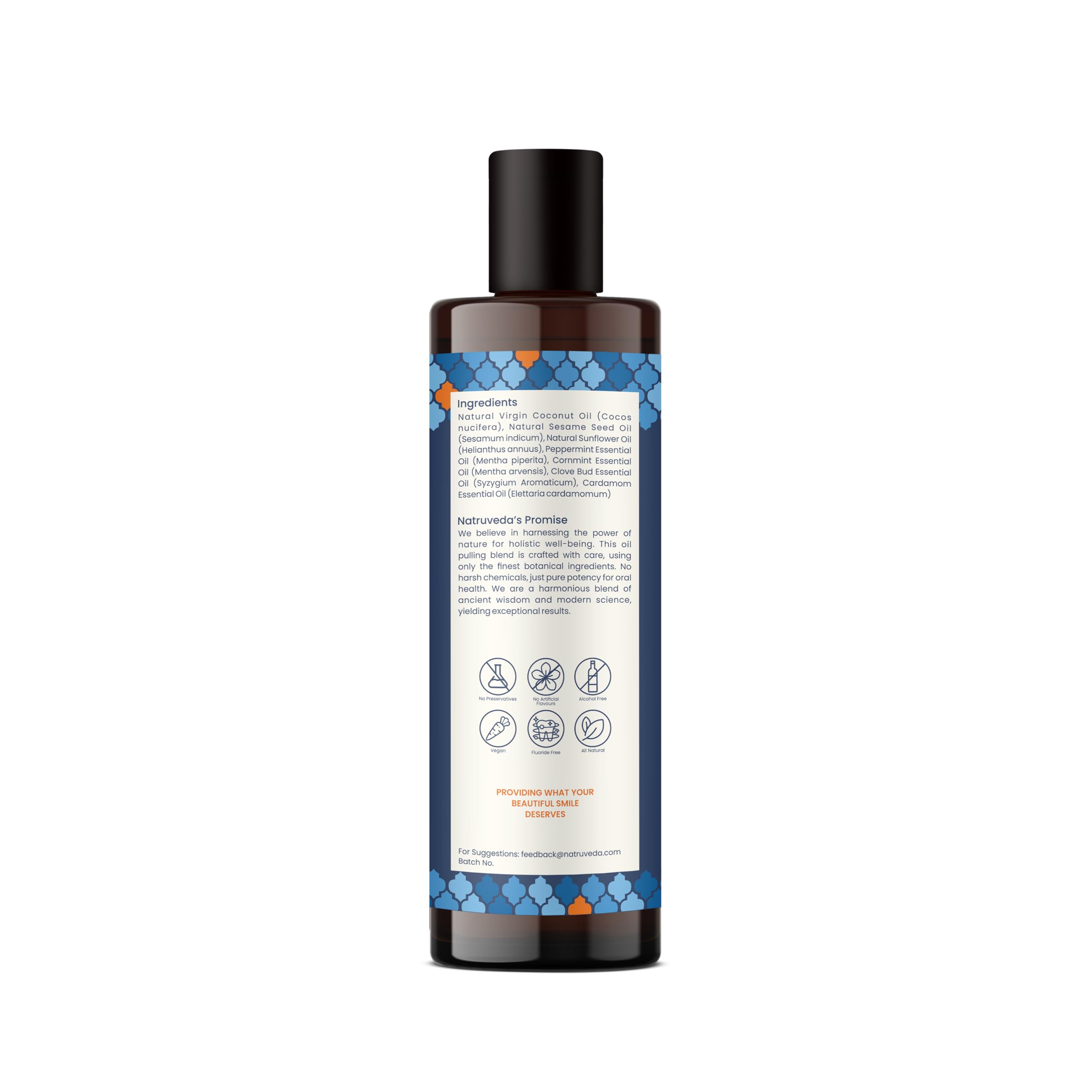 Natruveda Coconut Oil Pulling Mouthwash product on a clean surface