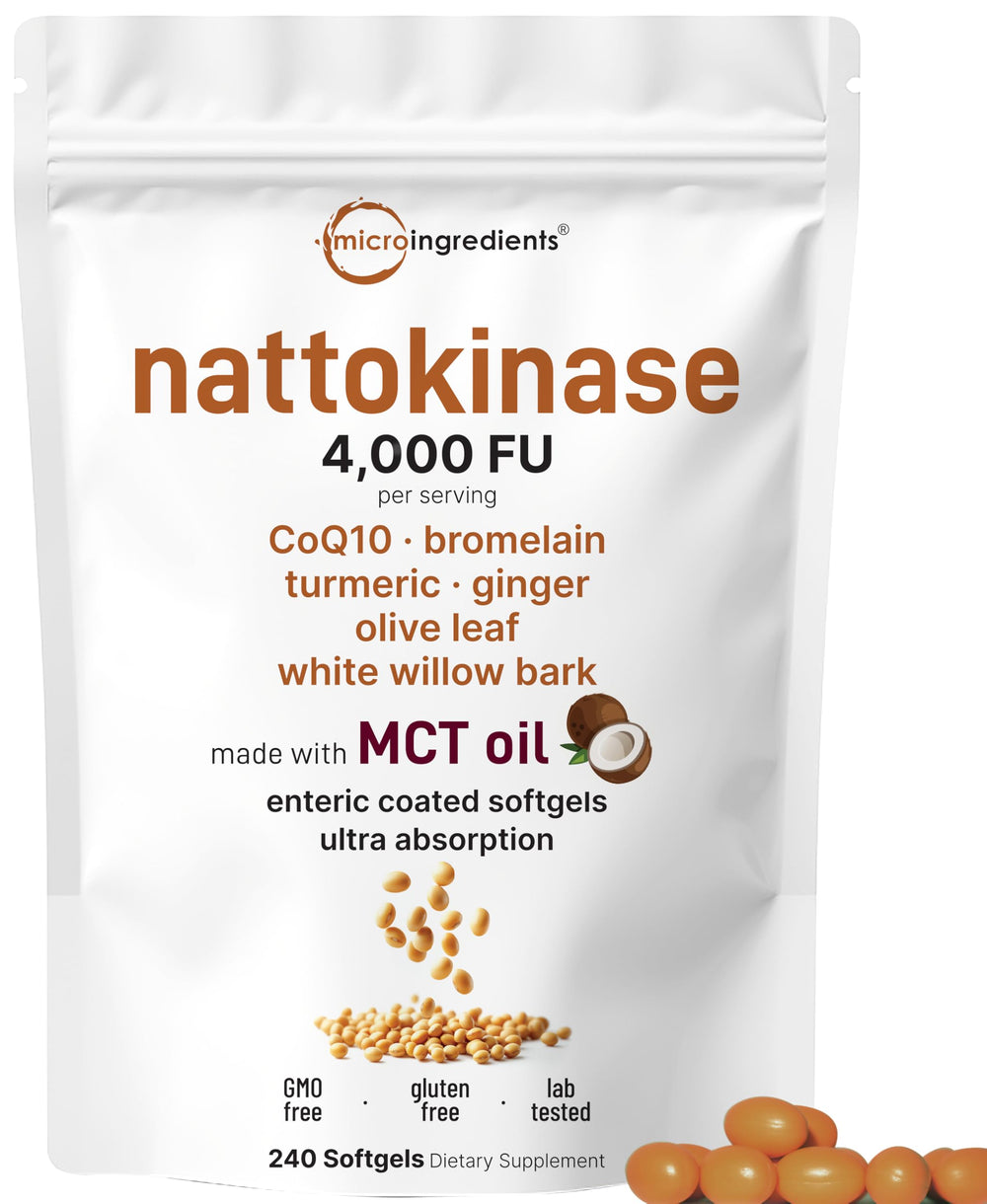 Nattokinase 4000 FU enteric-coated softgels with MCT oil – 240-count bottle, front view