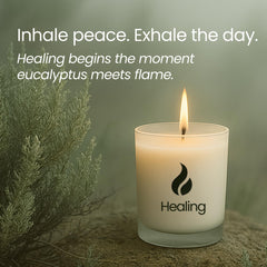 Close-up of natural soy wax candle with Sage and Palo Santo aroma