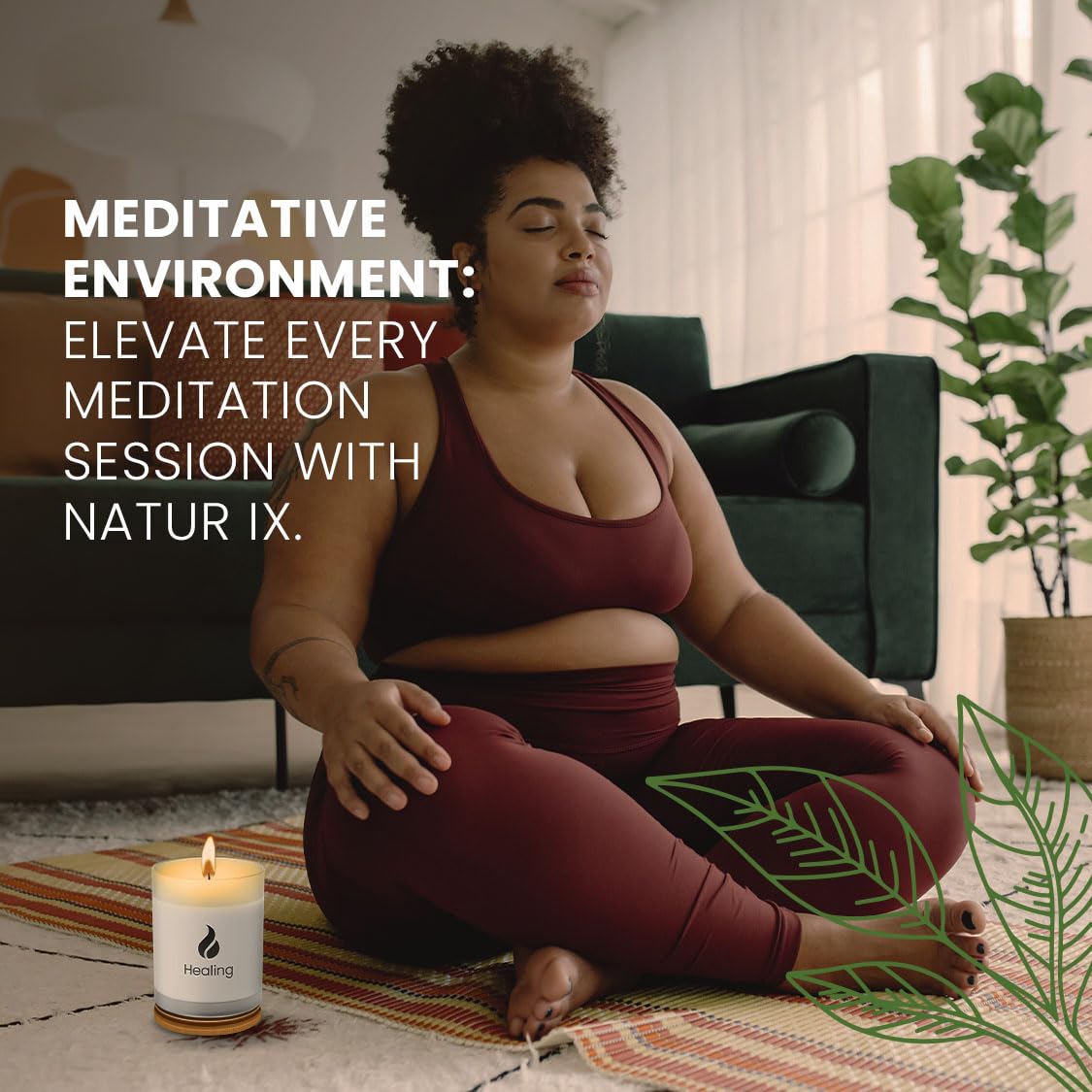 Sage leaves and Palo Santo fragments near candle