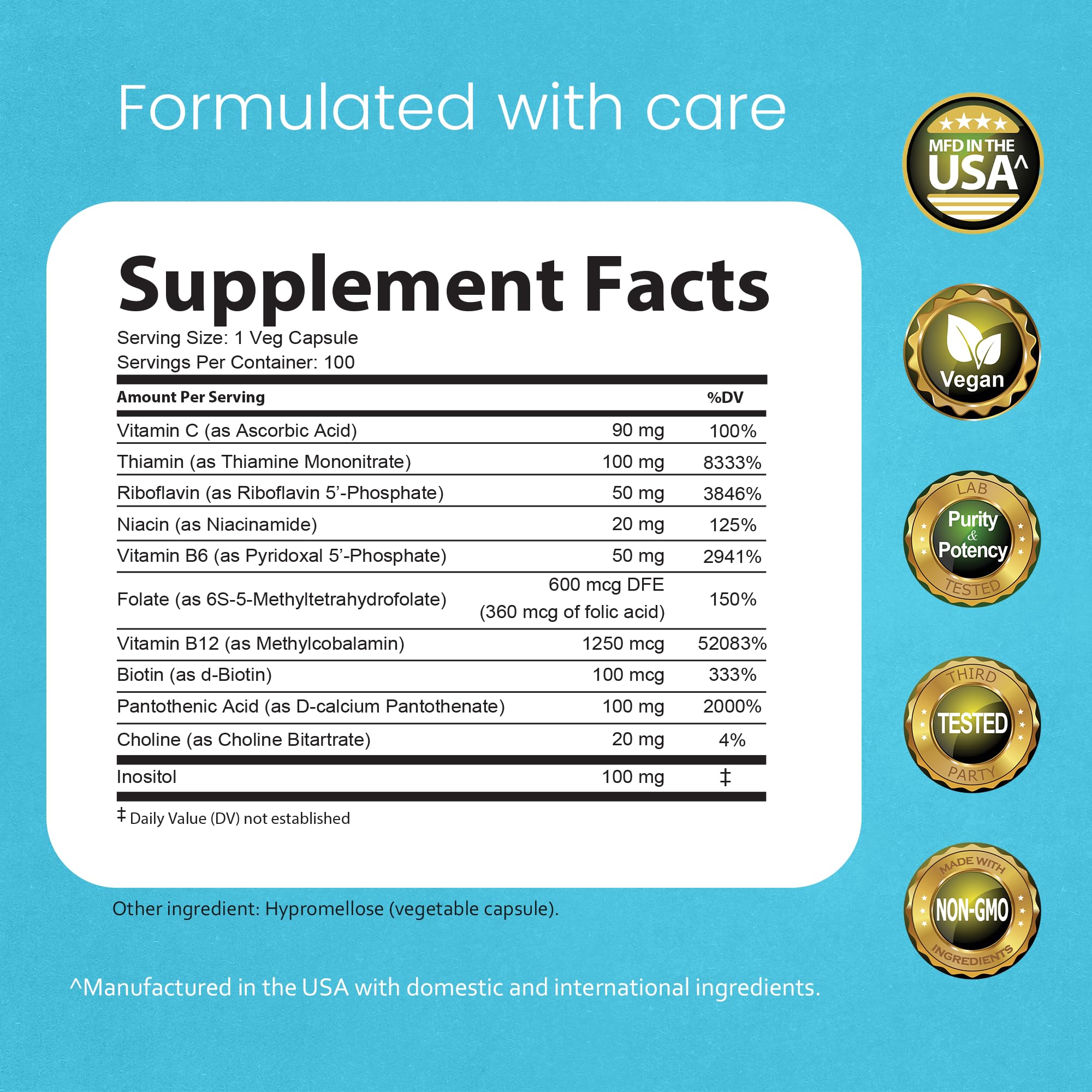 Ingredients panel for NaturaLife Labs B-Complex showing B vitamins and Vitamin C