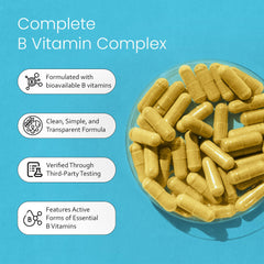 NaturaLife Labs B-Complex label with vegan, non-GMO, and gluten-free marks